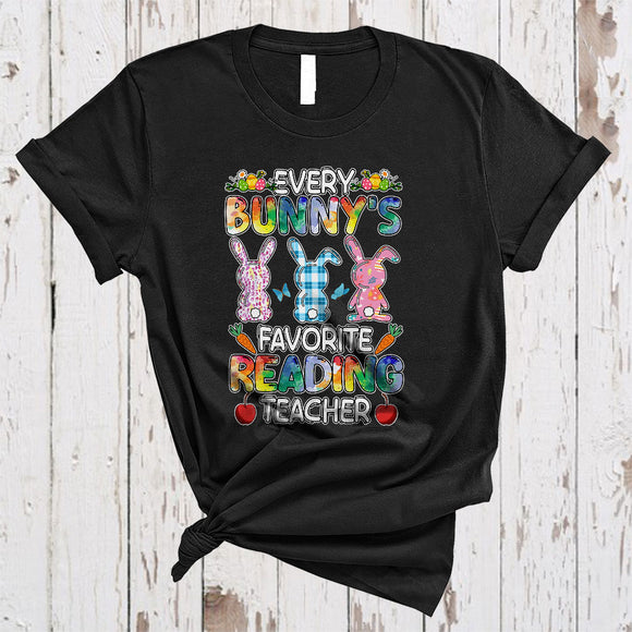 MacnyStore - Every Bunny's Favorite Reading Teacher, Cute Three Leopard Plaid Bunnies, Matching Family Group T-Shirt