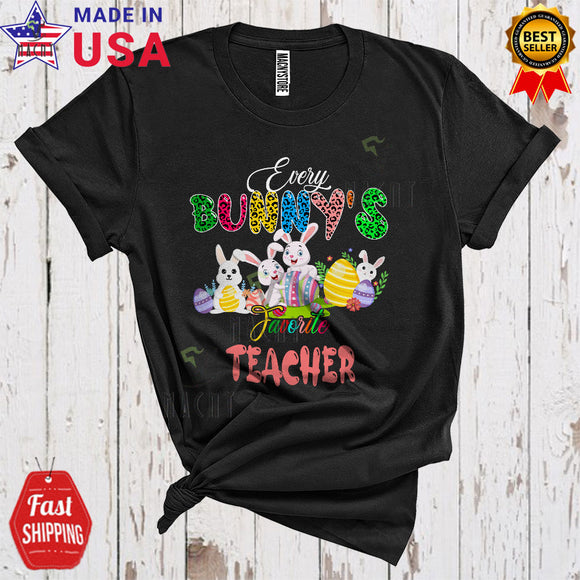 MacnyStore - Every Bunny's Favorite Teacher Funny Cute Easter Day Leopard Eggs Hunt Bunnies Matching Group T-Shirt