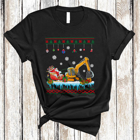 MacnyStore - Excavator Sledding Santa Sleigh, Awesome Christmas Sweater Santa Sleigh, Pajama Family Group T-Shirt