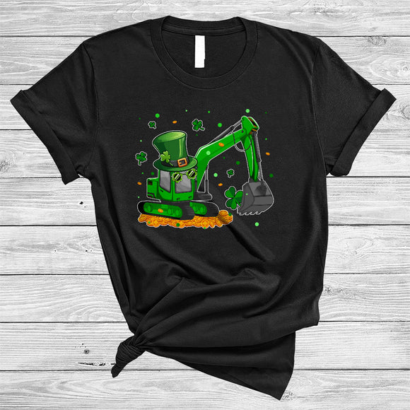 MacnyStore - Excavator Wearing Shamrock Glasses, Lovely St. Patrick's Day Construction Vehicle Driver T-Shirt