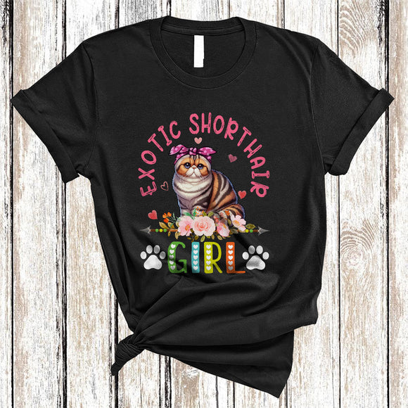 MacnyStore - Exotic Shorthair Girl, Amazing Floral Kitten Lover Hearts Flowers, Matching Girls Women Family T-Shirt