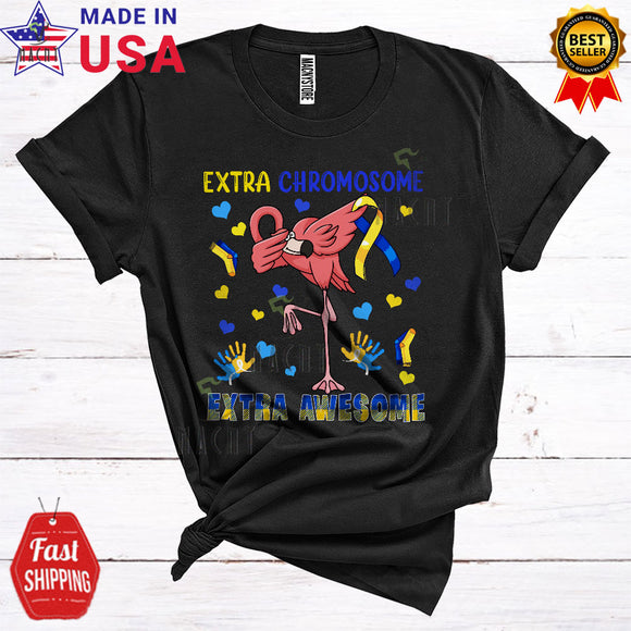 MacnyStore - Extra Chromosome Extra Awesome Funny Cute Down Syndrome Awareness Ribbon Plaid Dabbing Flamingo T-Shirt