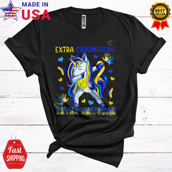 MacnyStore - Extra Chromosome Extra Awesome Funny Cute Down Syndrome Awareness Ribbon Plaid Dabbing Unicorn T-Shirt