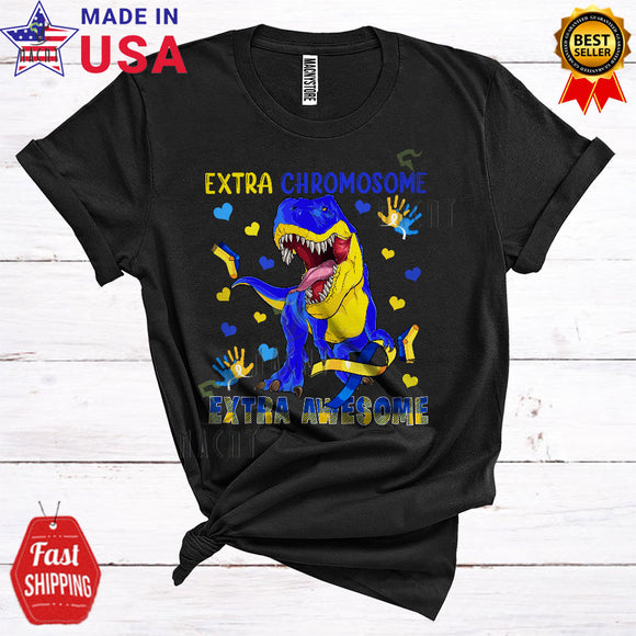 MacnyStore - Extra Chromosome Extra Awesome Funny Cute Down Syndrome Awareness Ribbon Plaid T-Rex Lover T-Shirt