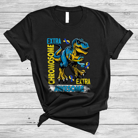 MacnyStore - Extra Chromosome Extra Awesome, Joyful Down Syndrome Awareness Ribbon T-Rex, Dinosaur T-Shirt