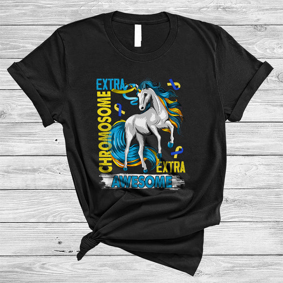 MacnyStore - Extra Chromosome Extra Awesome, Joyful Down Syndrome Awareness Ribbon Unicorn, Family T-Shirt