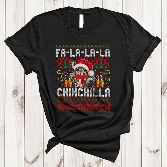 MacnyStore - Fa La Chinchilla, Adorable Christmas Sweater Santa Chinchilla, X-mas Lights Animal Lover T-Shirt