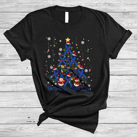 MacnyStore - Faith Hope Fight Love, Lovely Christmas Diabetes Awareness, Blue Ribbon X-mas Tree T-Shirt