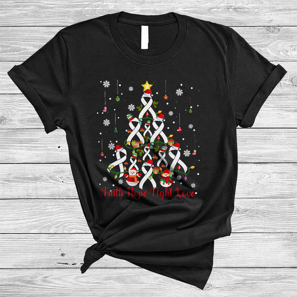 MacnyStore - Faith Hope Fight Love, Lovely Christmas Lung Cancer Awareness, White Ribbon X-mas Tree T-Shirt
