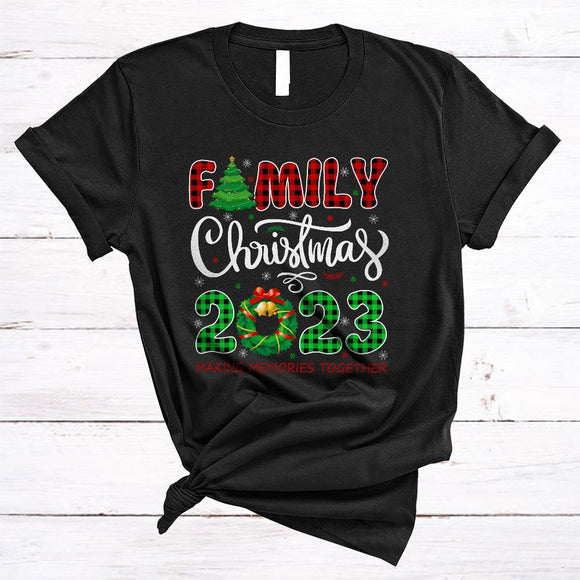 MacnyStore - Family Christmas 2023 Making Memories Together, Colorful Plaid X-mas Tree Snow, Matching Family Group T-Shirt