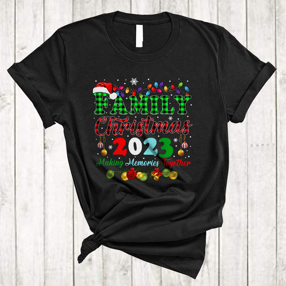 MacnyStore - Family Christmas 2023 Memories Together, Colorful Cute Plaid Santa, X-mas Family Group T-Shirt