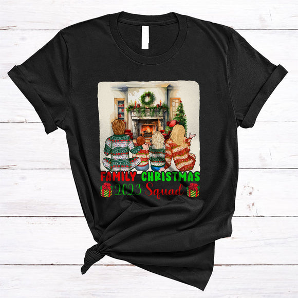 MacnyStore - Family Christmas 2023 Squad Cool Merry Xmas Lights Christmas Sweater Pajama Family Group T-Shirt