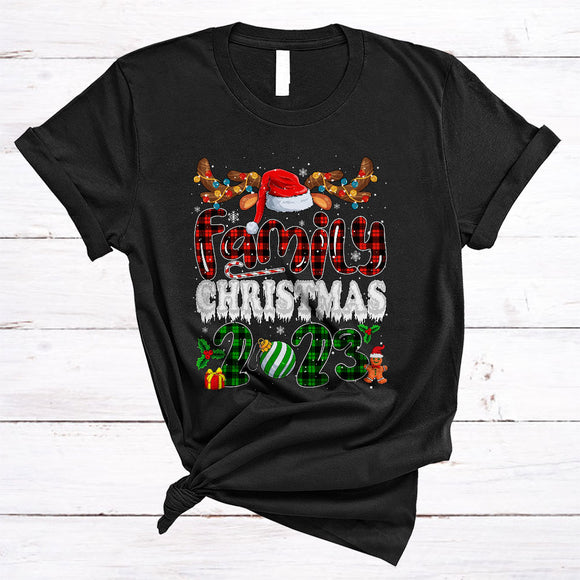 MacnyStore - Family Christmas 2023, Awesome Plaid Christmas Santa Reindeer, Matching Family X-mas Group T-Shirt