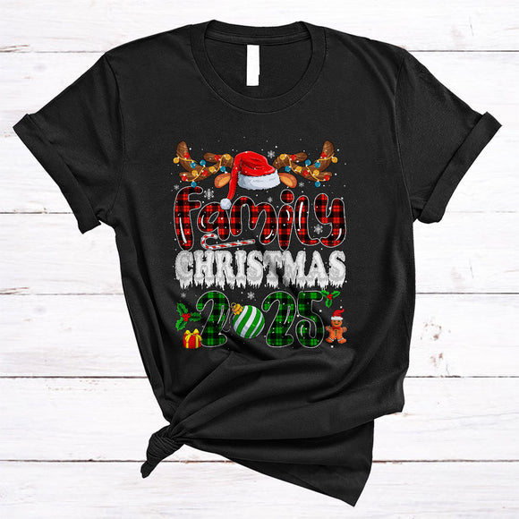MacnyStore - Family Christmas 2025, Awesome Plaid Christmas Santa Reindeer, Matching Family X-mas Group T-Shirt
