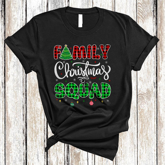 MacnyStore - Family Christmas Squad, Joyful Merry X-mas Tree Snow, Holiday Pajamas Plaid Matching Group T-Shirt