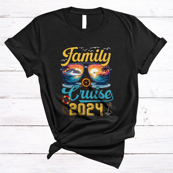 MacnyStore - Family Cruise 2024, Awesome Summer Vacation Retro Sunglasses, Matching Family Group T-Shirt