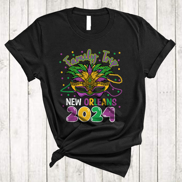 MacnyStore - Family Trip New Orleans 2024, Wonderful Mardi Gras Mask Beads, Festival Parades Team T-Shirt