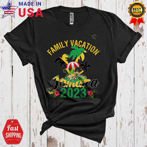 MacnyStore - Family Vacation Jamaica 2023 Cool Funny Flower Jamaica Flag Pride Matching Family Group T-Shirt