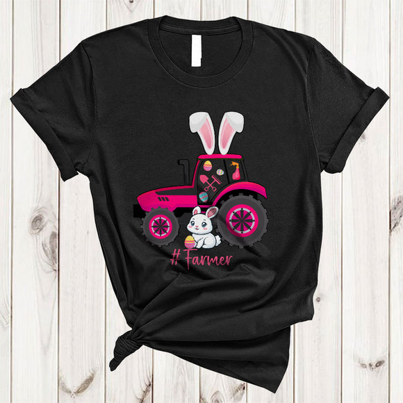 MacnyStore - Farmer, Adorable Easter Bunny Tractor Driver Farmer, Egg Hunting Group Family Lover T-Shirt