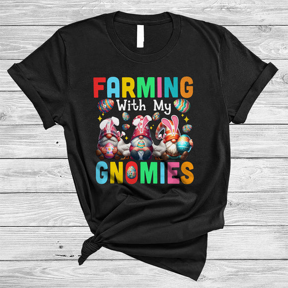 MacnyStore - Farming With My Gnomies, Awesome Easter Day Bunny Gnomes Chicken, Farmer Egg Hunt Group T-Shirt