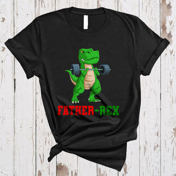 MacnyStore - Father-Rex Cute Funny Family Group Dinosaur T-Rex Lifting Weightlifting T-Shirt