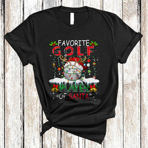 MacnyStore - Favorite Golf Player Of Santa, Colorful Chrismas Lights Sport, Plaid X-mas Matching Group T-Shirt