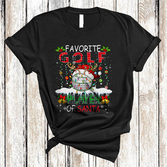 MacnyStore - Favorite Golf Player Of Santa, Colorful Chrismas Lights Sport, Plaid X-mas Matching Group T-Shirt