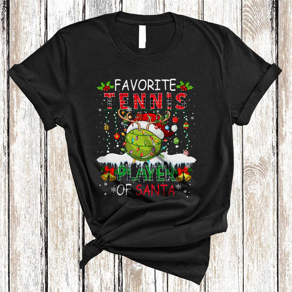 MacnyStore - Favorite Tennis Player Of Santa, Colorful Chrismas Lights Sport, Plaid X-mas Matching Group T-Shirt
