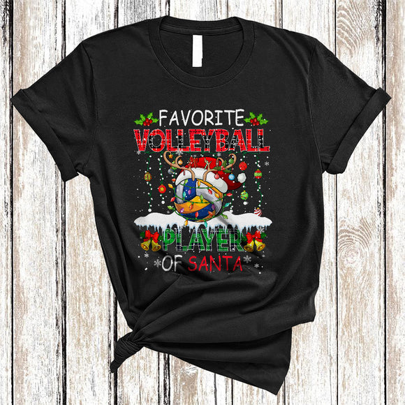MacnyStore - Favorite Volleyball Player Of Santa, Colorful Chrismas Lights Sport, Plaid X-mas Matching Group T-Shirt