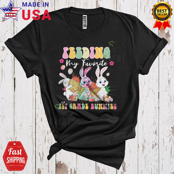 MacnyStore - Feeding My Favorite 1st Grade Bunnies Cute Cool Easter Three Colorful Lunch Lady Bunnies T-Shirt