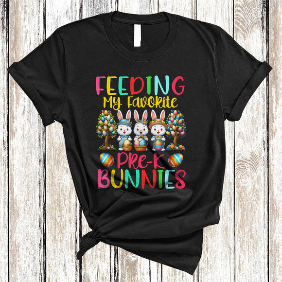 MacnyStore - Feeding My Favorite Pre-K Bunnies, Lovely Easter Eggs Tree Three Bunnies, Lunch Lady Group T-Shirt