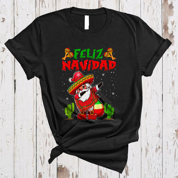 MacnyStore - Feliz Navidad, Humorous Cute Christmas Dabbing Santa Sombrero, Mexican X-mas Group T-Shirt