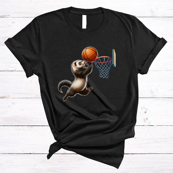 MacnyStore - Ferret Playing Basketball, Joyful Sport Basketball Player Lover, Wild Animal Zoo Keeper Group T-Shirt