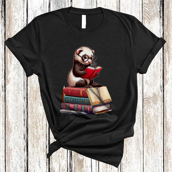 MacnyStore - Ferret Reading Book, Adorable Animal Lover, Book Nerd Readers Reading Librarian Group T-Shirt