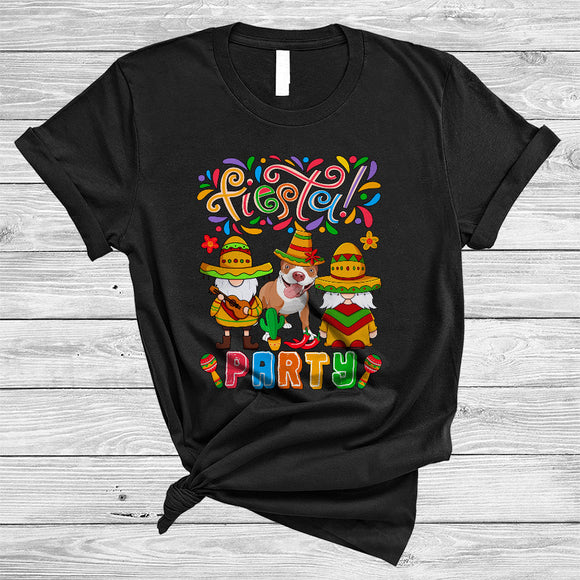 MacnyStore - Fiesta Party, Joyful Cinco De Mayo Mexican Pit Bull With Gnome, Sombrero Family Group T-Shirt