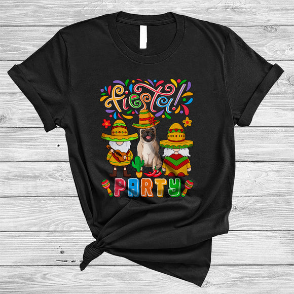MacnyStore - Fiesta Party, Joyful Cinco De Mayo Mexican Pug With Gnome, Sombrero Family Group T-Shirt