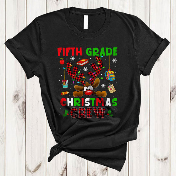 MacnyStore - Fifth Grade Christmas Crew, Cute Lovely Plaid Reindeer, Student Teacher X-mas Group T-Shirt