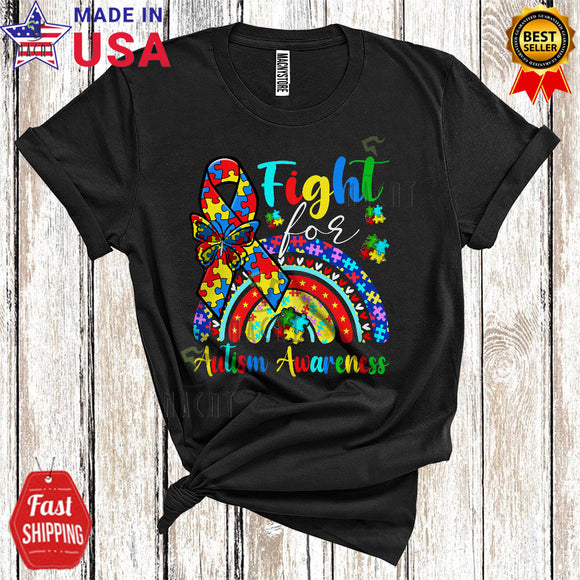 MacnyStore - Fight For Autism Awareness Cool Proud Autism Puzzle Ribbon Rainbow Butterfly Matching Family Group T-Shirt