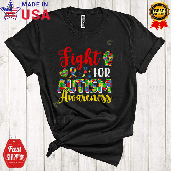 MacnyStore - Fight For Autism Awareness Cute Cool Autism Ribbon Puzzle Strong Hand Heart Matching Family Group T-Shirt