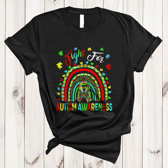 MacnyStore - Fight For Autism Awareness, Colorful Autism Puzzle Ribbon Heart, Rainbow Matching Family Group T-Shirt