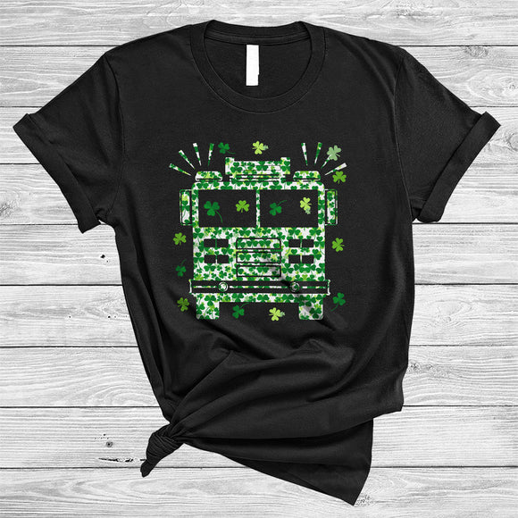MacnyStore - Fire Truck Driver Shape Shamrock, Joyful St. Patrick's Day Fire Truck Lover, Lucky Shamrock T-Shirt