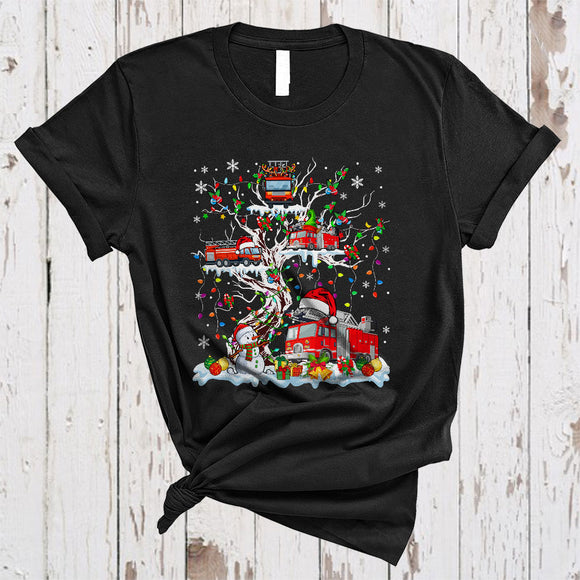 MacnyStore - Fire Truck On Christmas Tree, Wonderful X-mas Snow Around, Santa Fire Truck X-mas T-Shirt