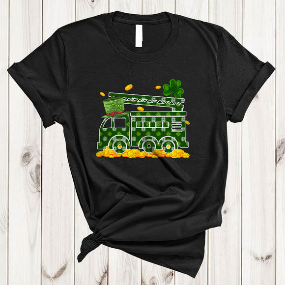 MacnyStore - Fire Truck Shape Shamrock, Lovely St. Patrick's Day Lucky Shamrock, Matching Friends Family Group T-Shirt