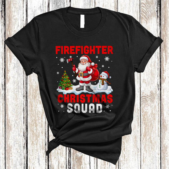 MacnyStore - Firefighter Christmas Squad, Adorable Santa Firefighter Lover, Pajamas Family X-mas Group T-Shirt