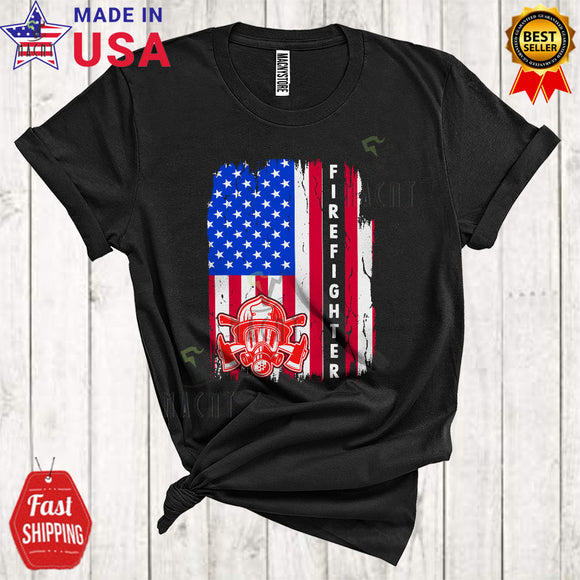 MacnyStore - Firefighter Cool Funny Father's Day Family Group American Flag Proud Firefighter Lover T-Shirt