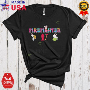MacnyStore - Firefighter Cool Happy Easter Day Family Group Bunny Firefighter Easter Egg Hunt Lover T-Shirt