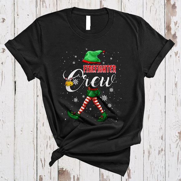 MacnyStore - Firefighter Crew, Joyful Cute Christmas ELF Snow, Firefighter Team Job Matching X-mas Group T-Shirt