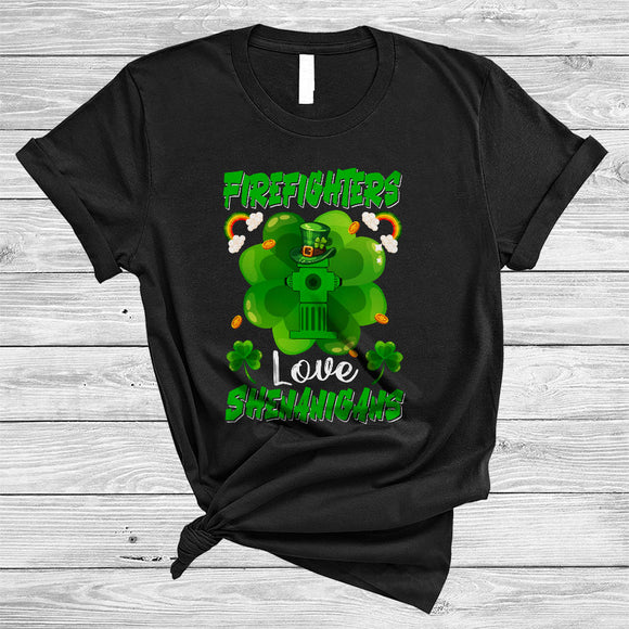 MacnyStore - Firefighters Love Shenanigans, Wonderful St. Patrick's Day Shamrock Shape, Lucky Irish Proud T-Shirt