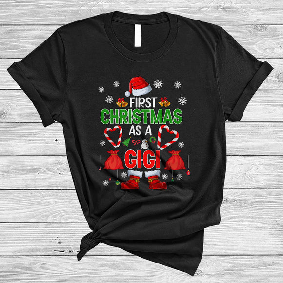 MacnyStore - First Christmas As A Gigi, Cheerful X-mas Santa Candy Canes Lover, Matching Family Group T-Shirt