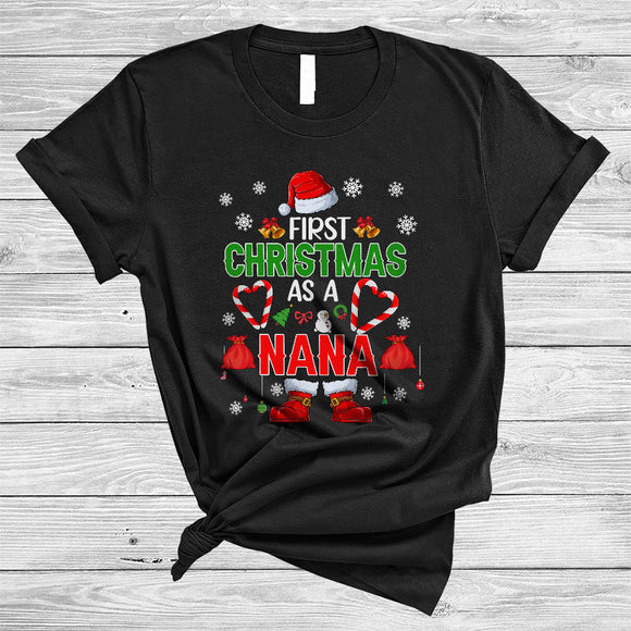 MacnyStore - First Christmas As A Nana, Cheerful X-mas Santa Candy Canes Lover, Matching Family Group T-Shirt